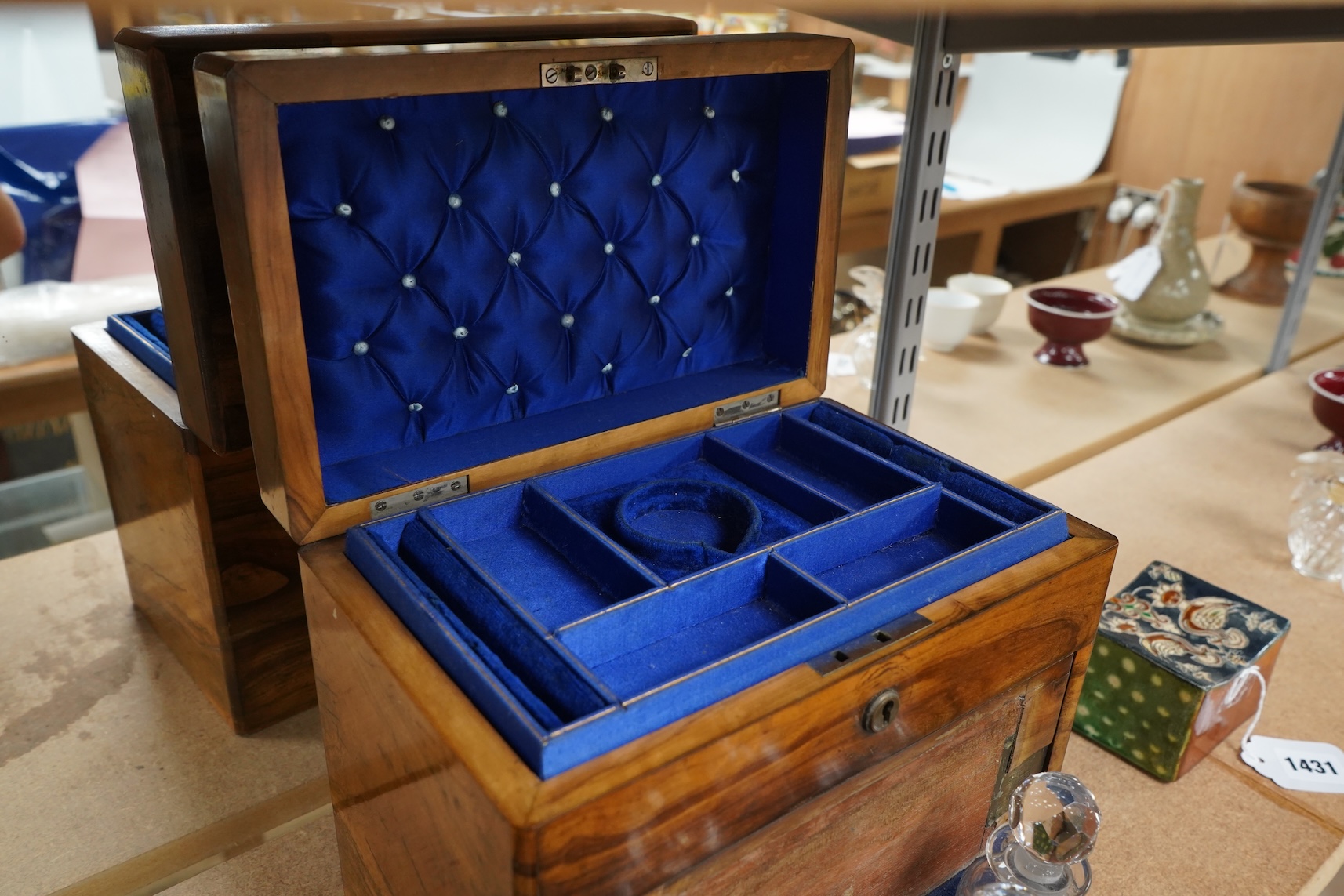 A 19th century walnut jewellery and scent casket, 26cm wide